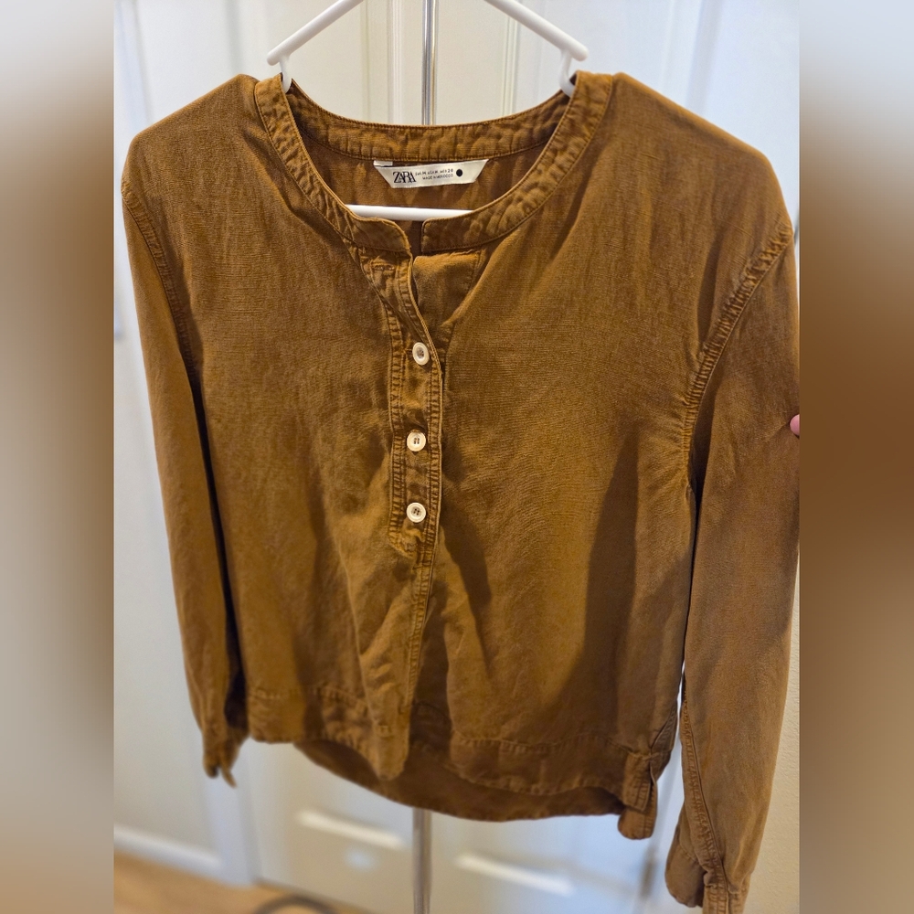 Zara Brown Button-Up Women's Top